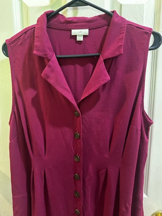 J. Jill Purple Sleeveless Button Up Midi Dress Collared Petite Large - Picture 3 of 8